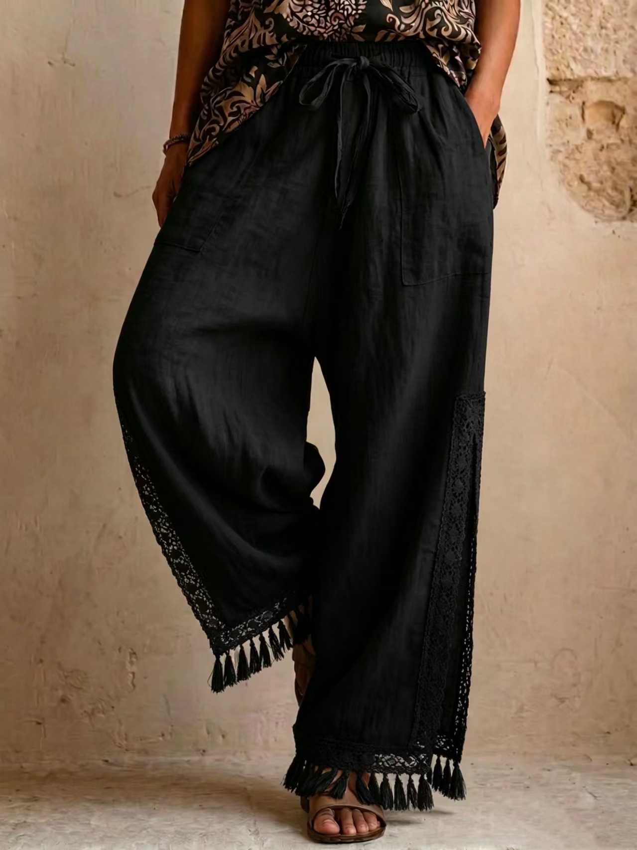 Women's wide-leg pants – black colorway elegant evening look