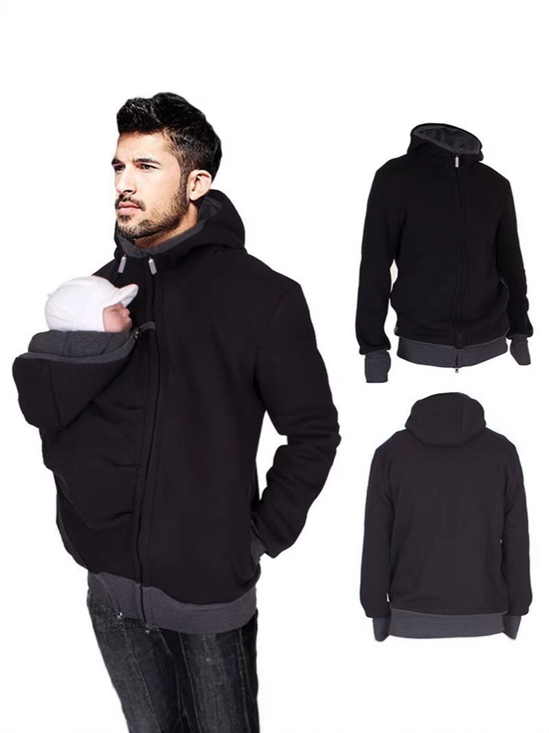 Aliexpress European And American Style Two-In-One Multifunctional Kangaroo Dad Sweatshirt Autumn And Winter Parent-Child Men's Style Parenting Bag