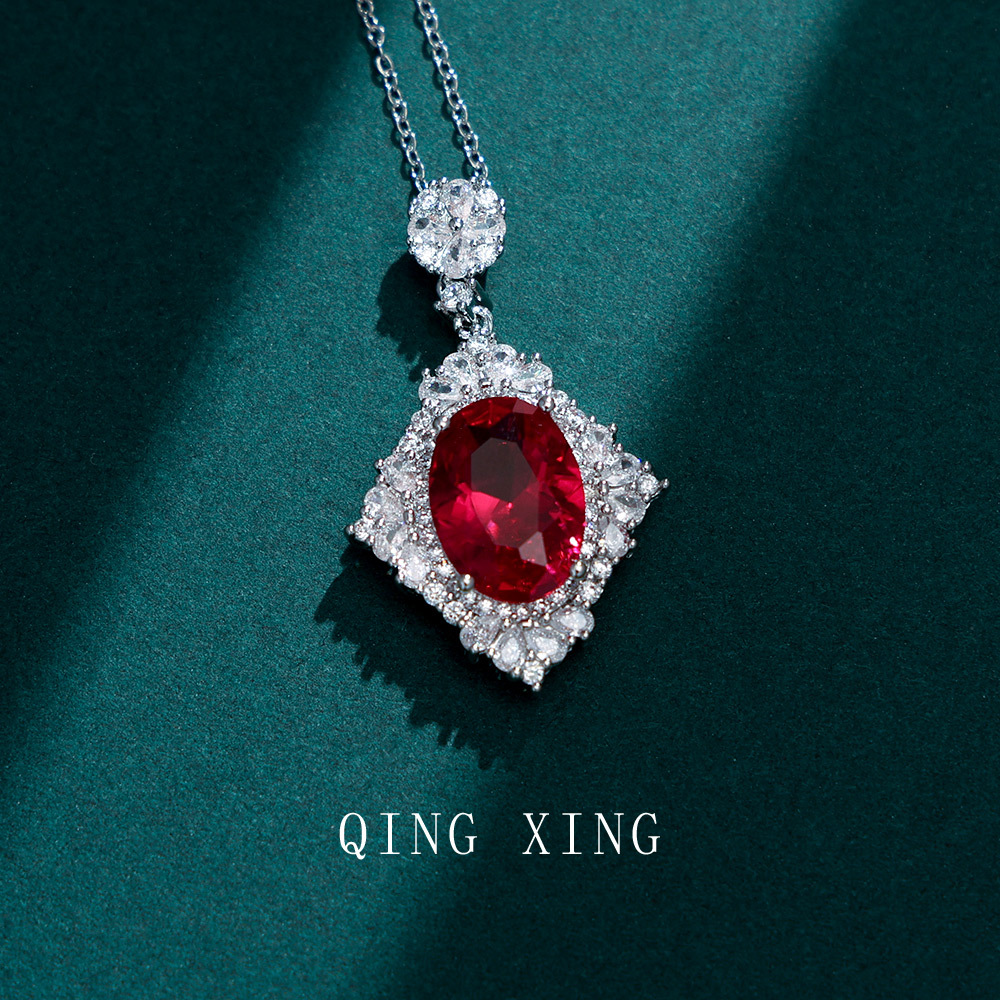 Synthetic Ruby Inlaid Full Diamond Pendant Design Colorful Multicolor Zircon Necklace Manufacturer Red Corundum 5 Pendant