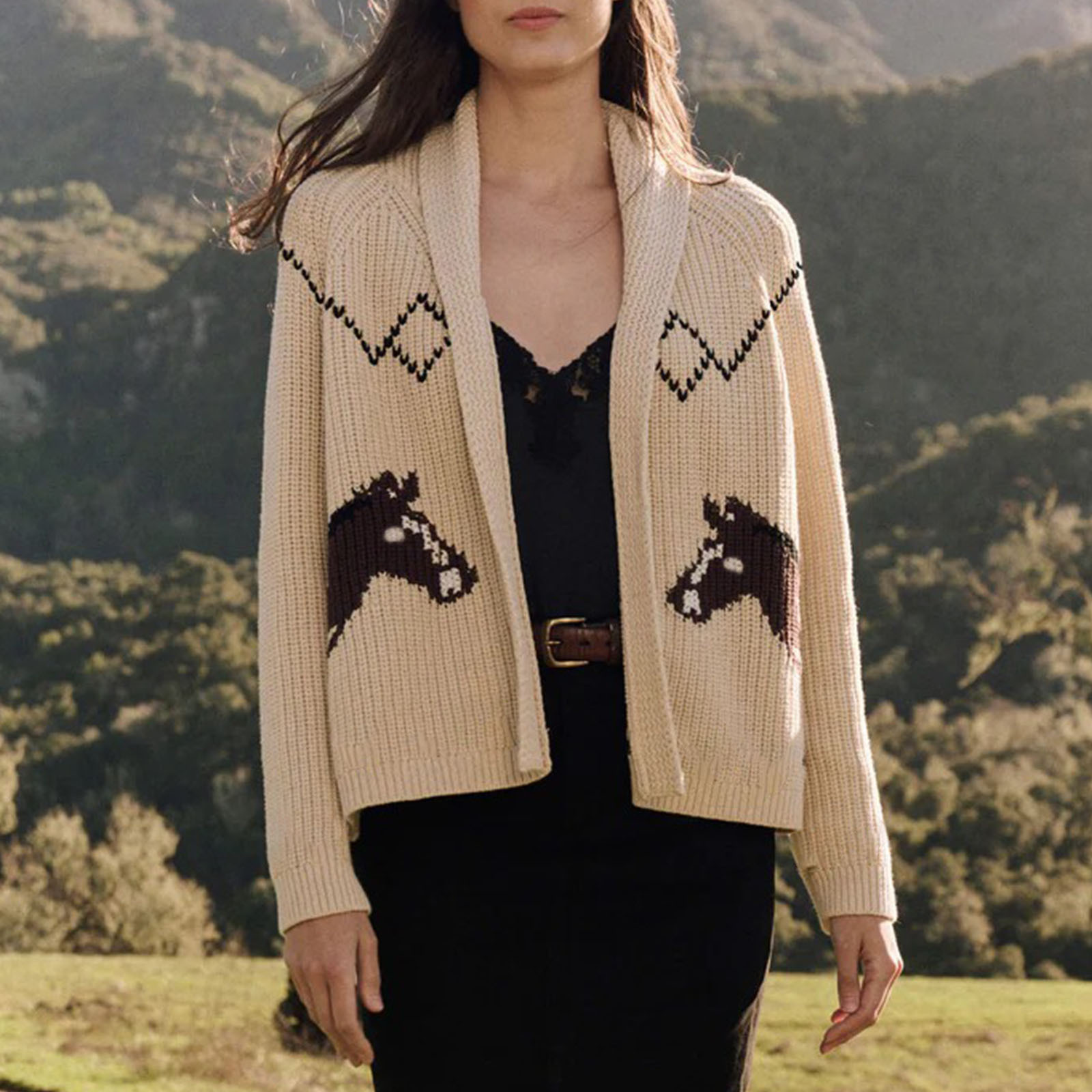 Cross-Border European And American Autumn And Winter New Fashion Retro Art Lapel Loose Casual Knitted Cardigan Sweater