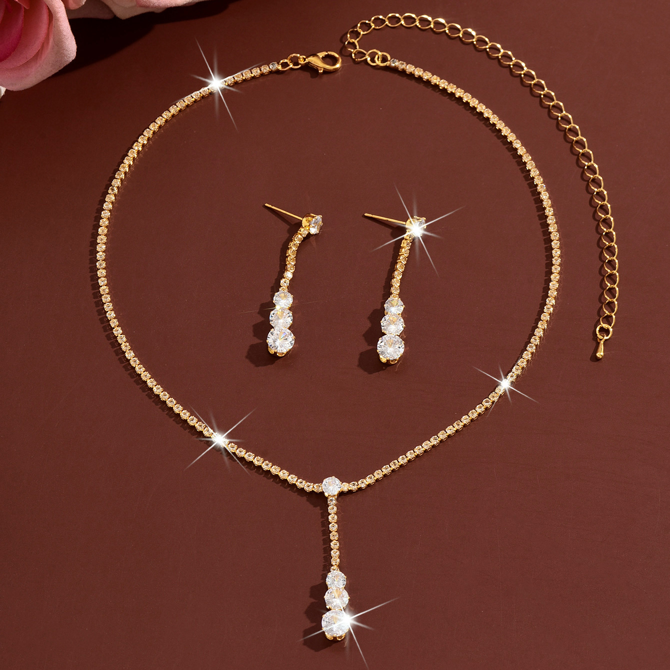 Two-Tone Stone Lariat Jewelry Set, picture 2 of 4