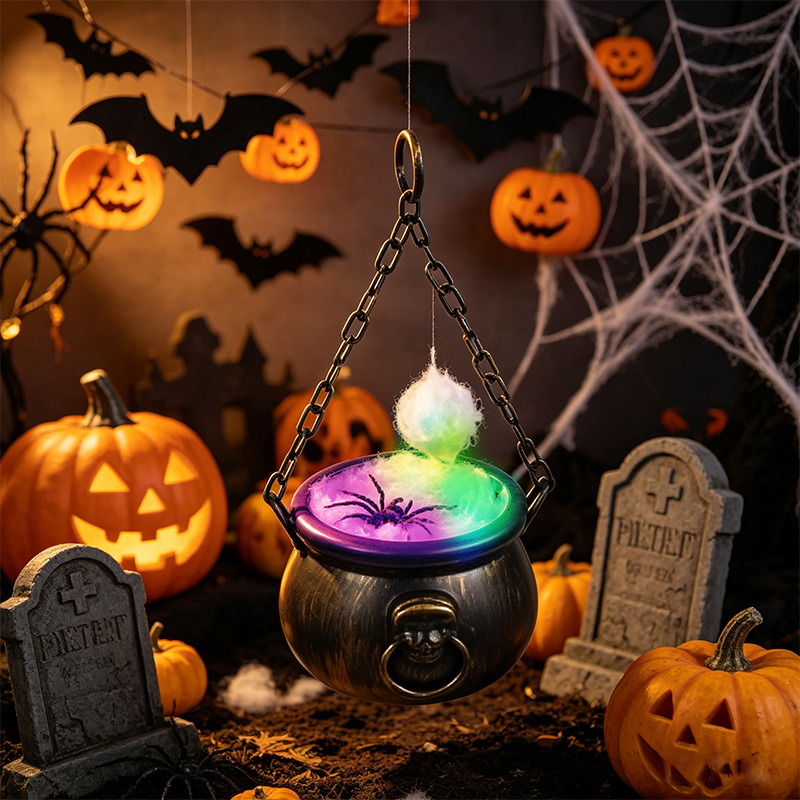 Cross-border Halloween Portable Magic Wand With Colorful Lights, Spider Cotton Decoration, Party Decoration, Halloween Witch