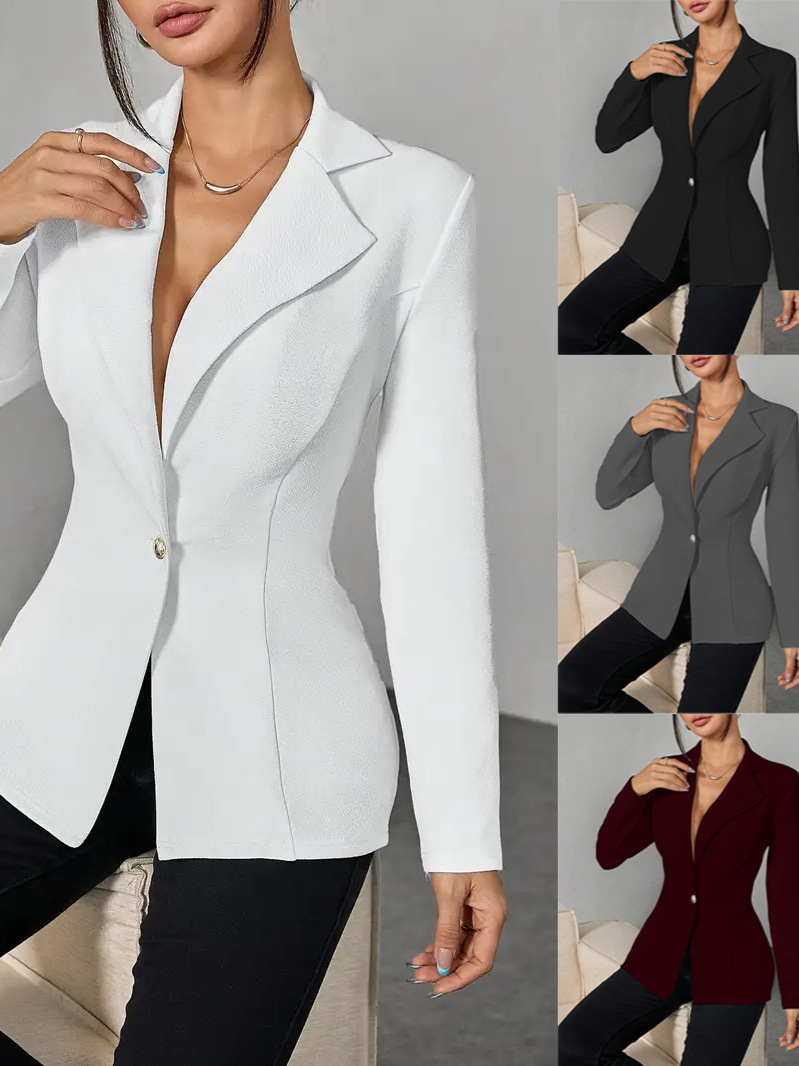 European And American Style Waist-Cinching Lapel Single-Button