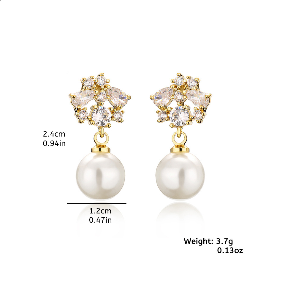 Elegant Gold-Plated Pearl Drop Earrings with Cubic Zirconia for Women