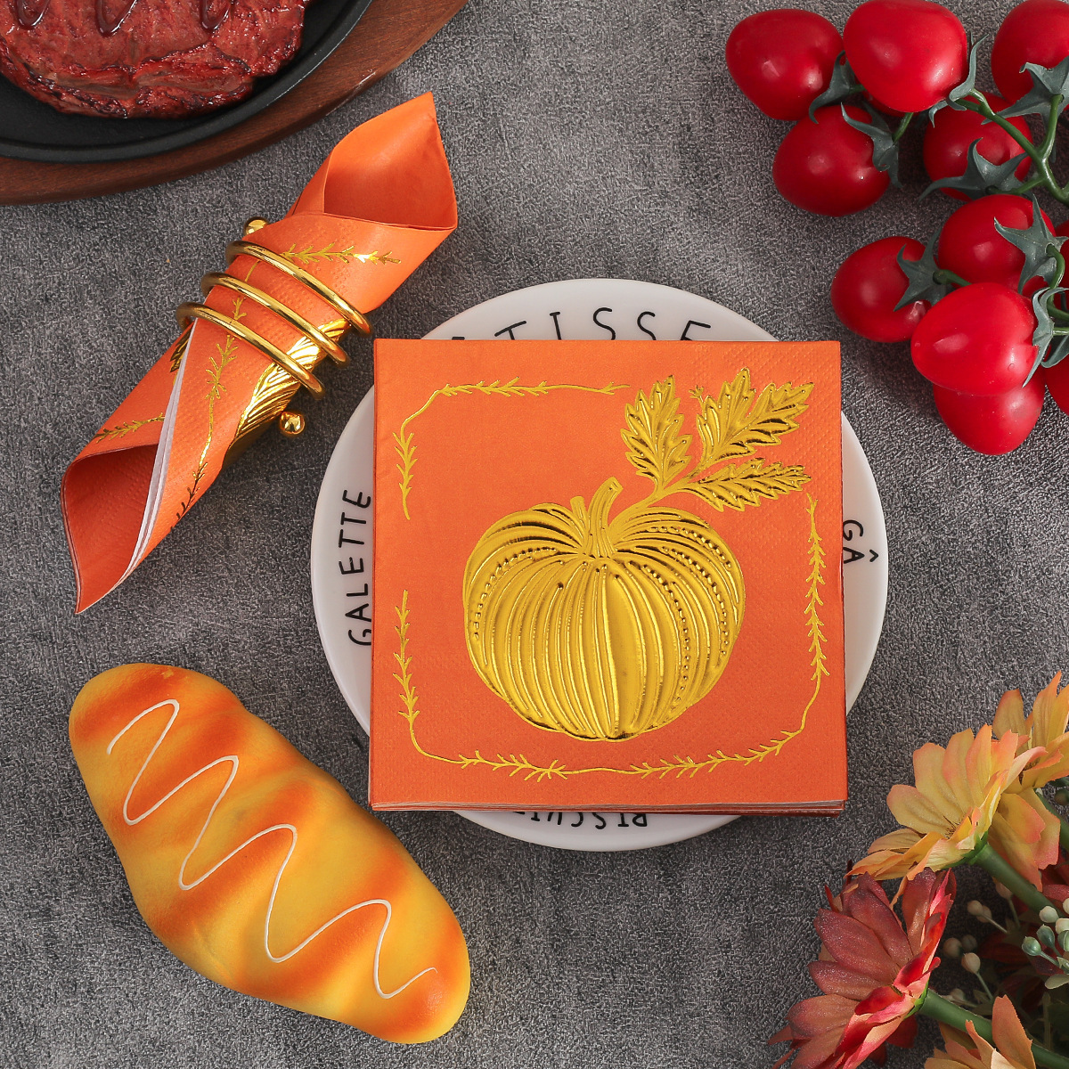 Cross-Border High-End Holiday Gold-Stamped Pumpkin Paper Napkins Creative Party Napkins Made From Virgin Wood Pulp Wholesale Paper Napkins product image