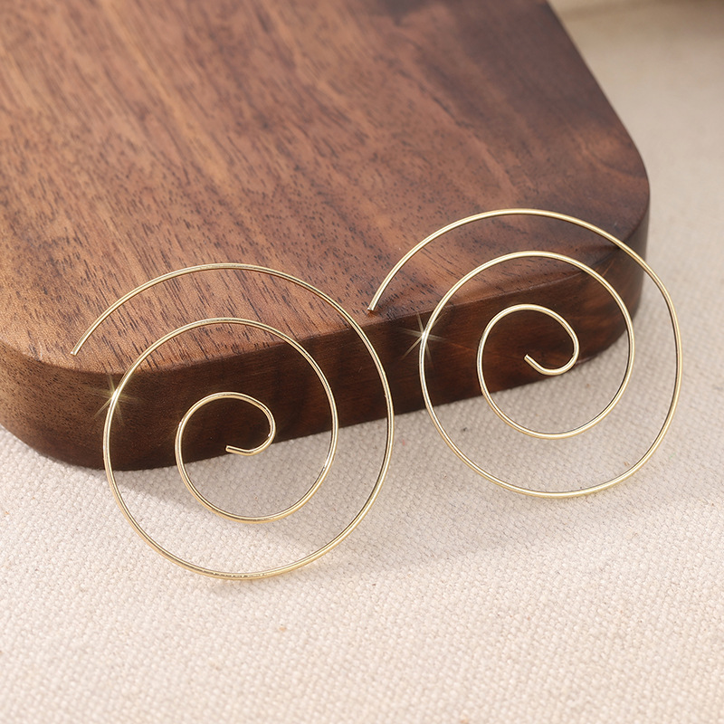 Minimalist Spiral Hoop Earrings Gold Tone Brass