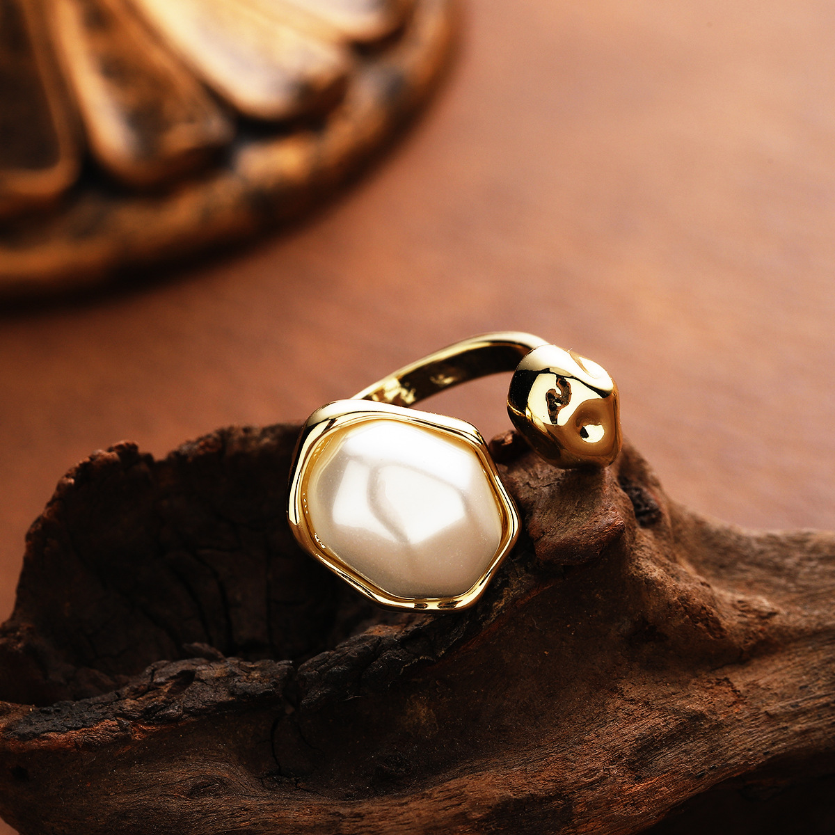Light Luxury Barco Pearl Adjustable Ring For Women, Niche Design, Index Finger Ring, Autumn And Winter Jewelry, Geometric Ring