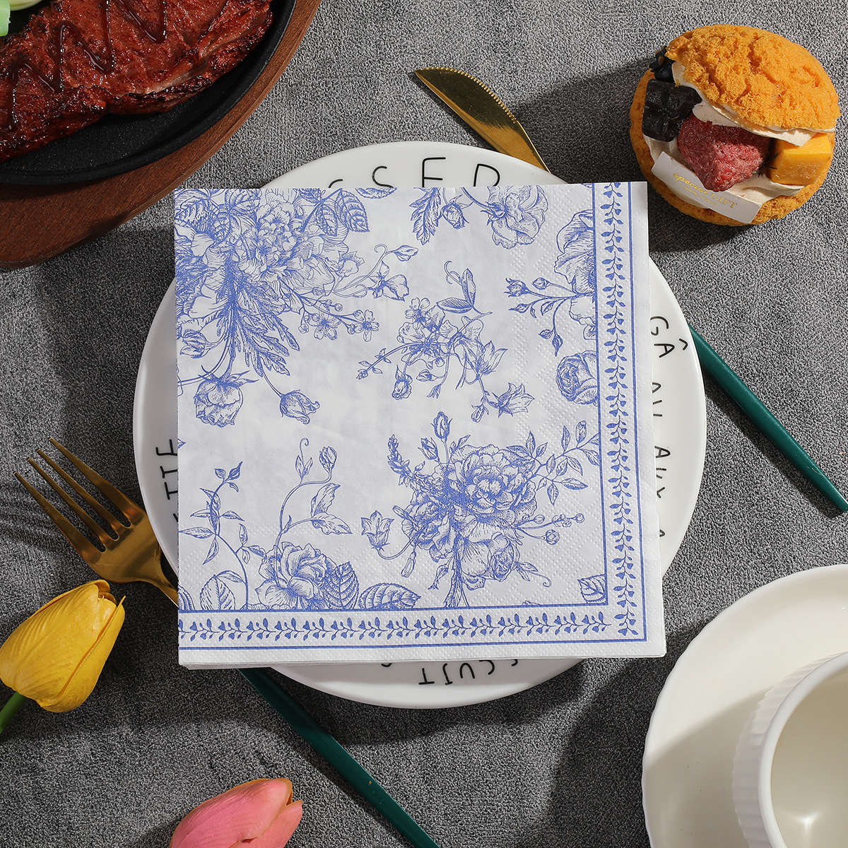 Cross-Border Factory Direct Sales Blue And White Porcelain Party Supplies Printed Napkins Color Printed Napkins Napkins