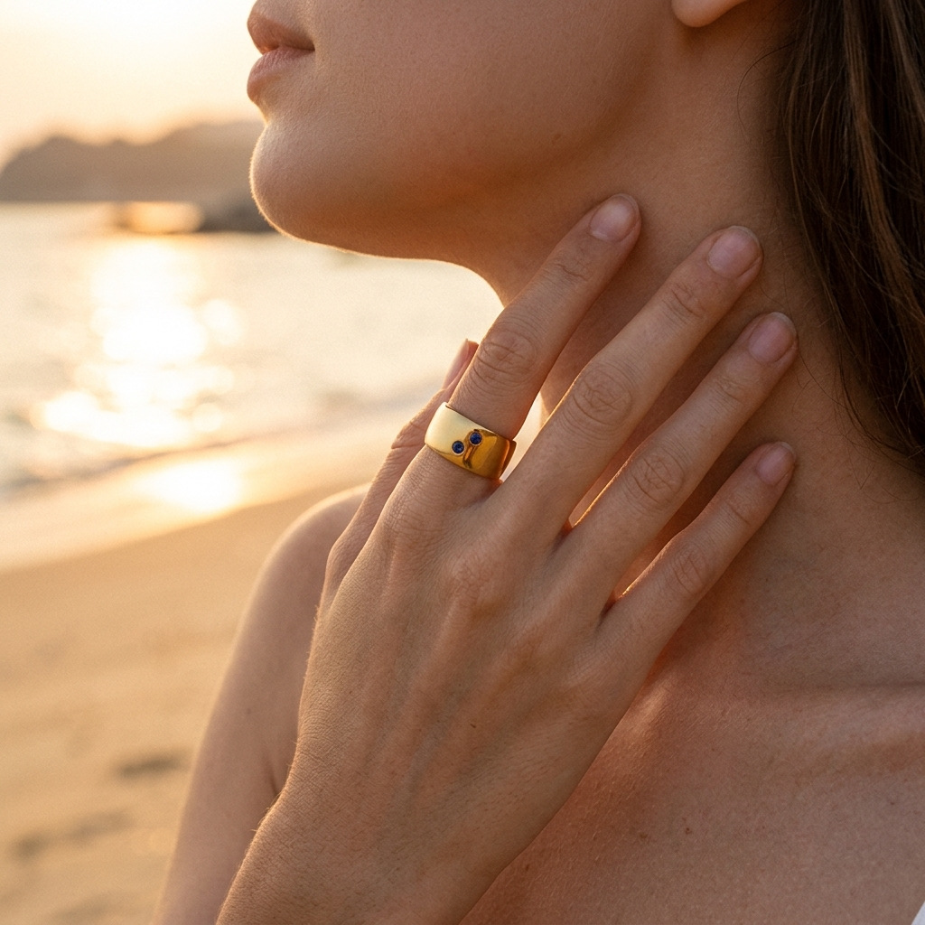Titanium Steel Tiger Eye Stone Open Ring, Luxury Versatile Fashion Finger Band For Women