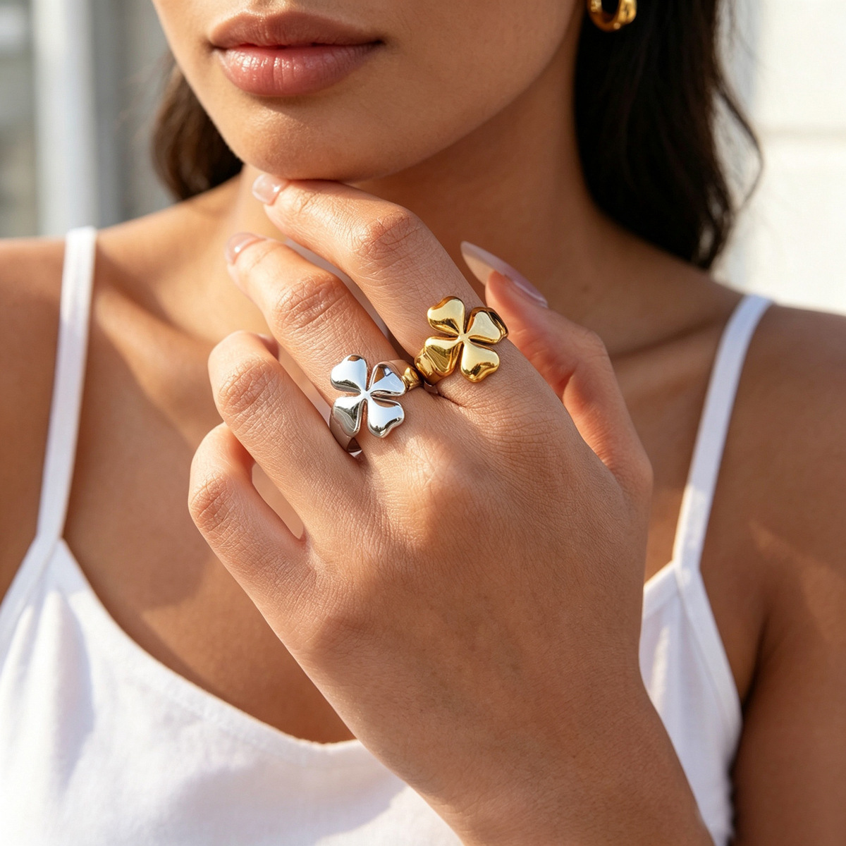 European And American Fashion Women's Rings, Personalized Four-Leaf Clover Design, High-End Adjustable Open Ring For The Index Finger, Versatile Ring