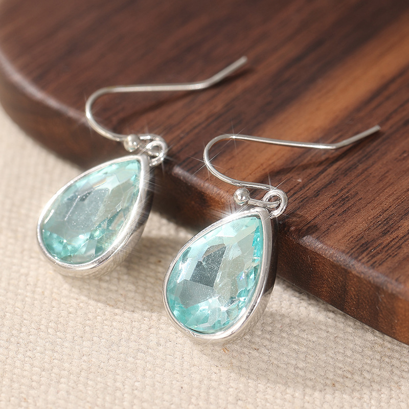 Elegant Light Blue Crystal Teardrop Earrings Silver