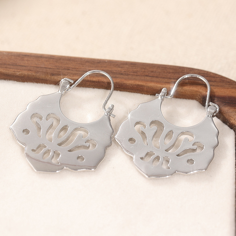Vintage Abstract Cutout Drop Earrings Silver Tone Brass Women Daily Party Fashion Jewelry Elegant Artistic 2