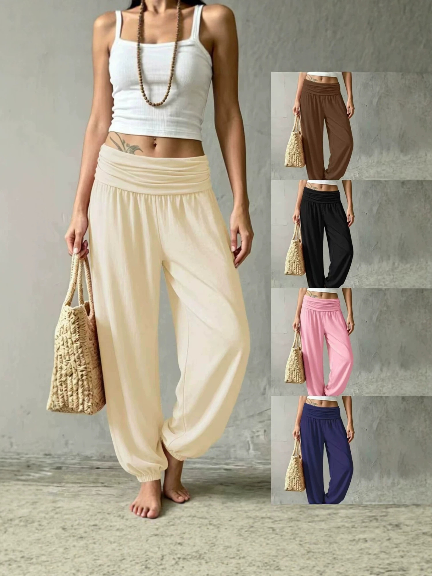 High-Waisted Cuffed Harem Joggers Soft Skin-Friendly Casual