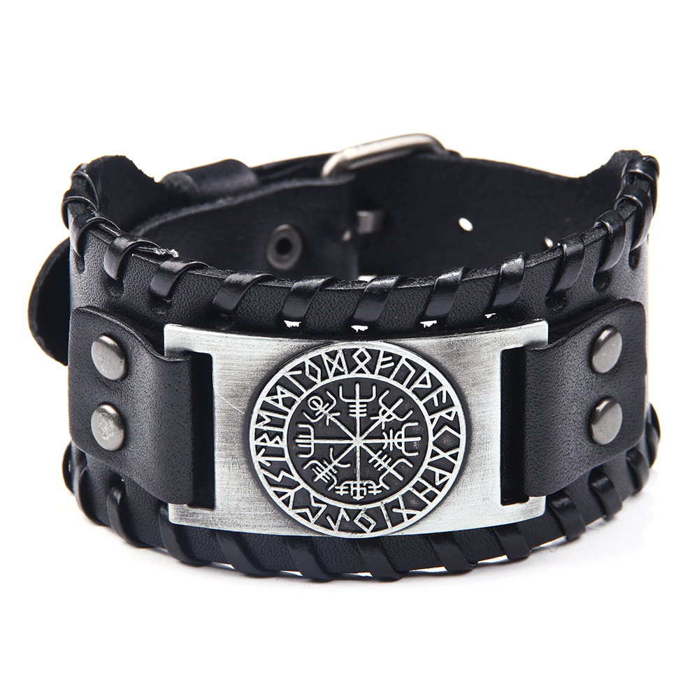 Pirate Retro Bracelet Compass Men's Wide Leather Bracelet Manufacturer Wholesale Compass Bracelet Cross-Border Hot Item product image