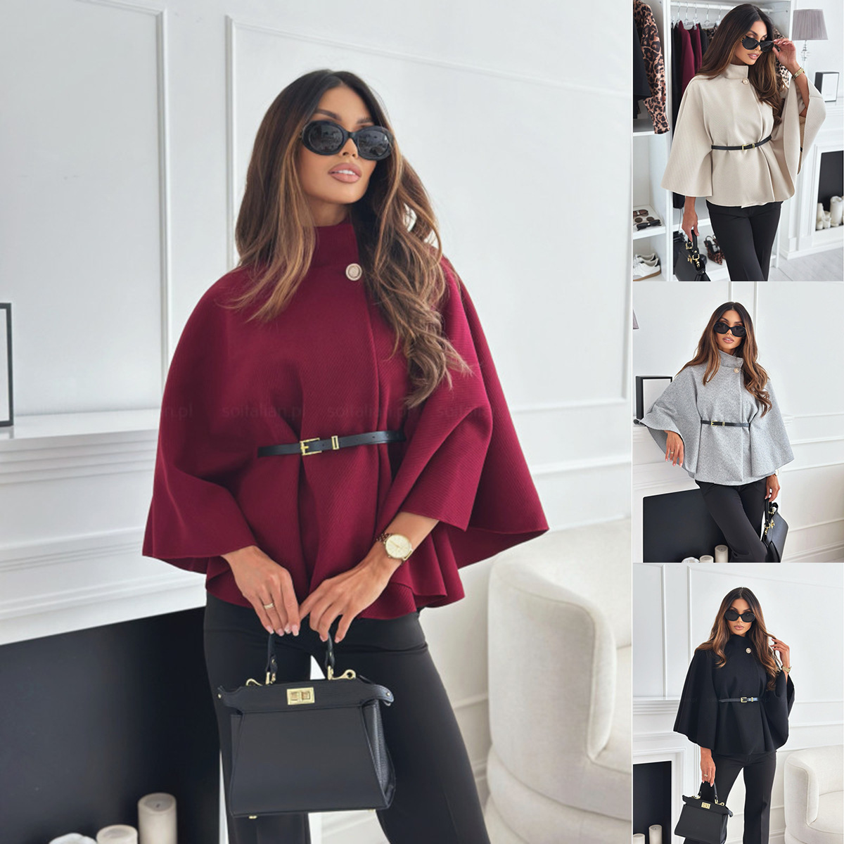 2026 Winter Solid Color Wool Poncho Coat Women's Clothing