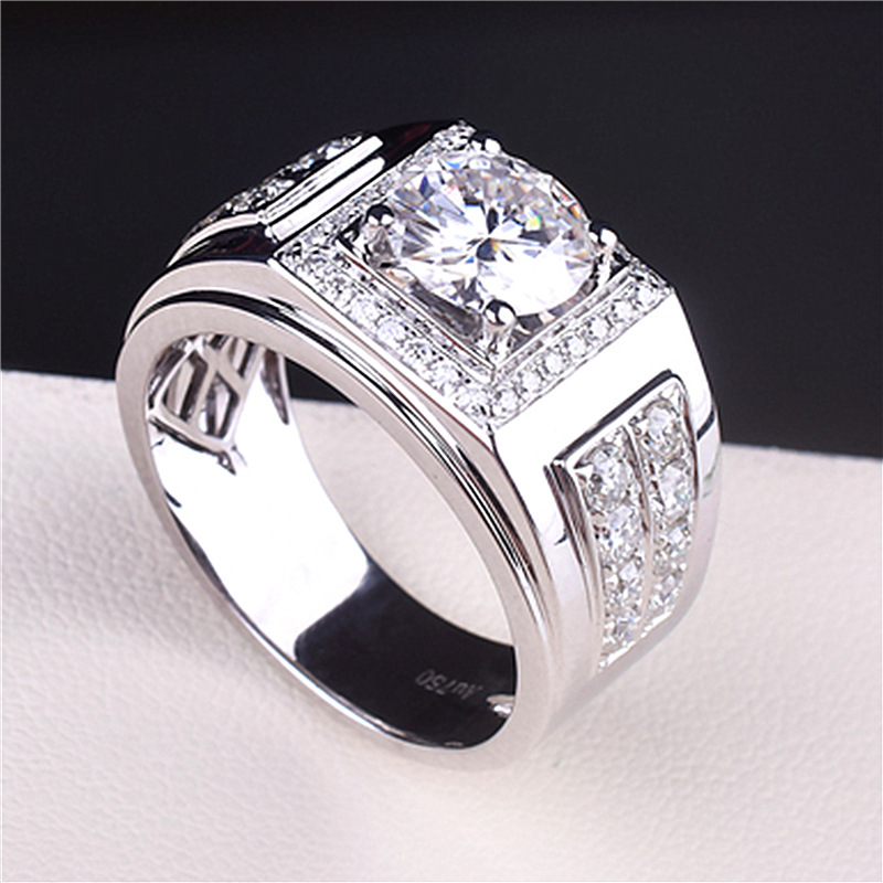 Fashionable And Generous Square Round Diamond Men's Ring Internet Celebrity Men's Ring Group Set Starlight Trendy Wedding Ring
