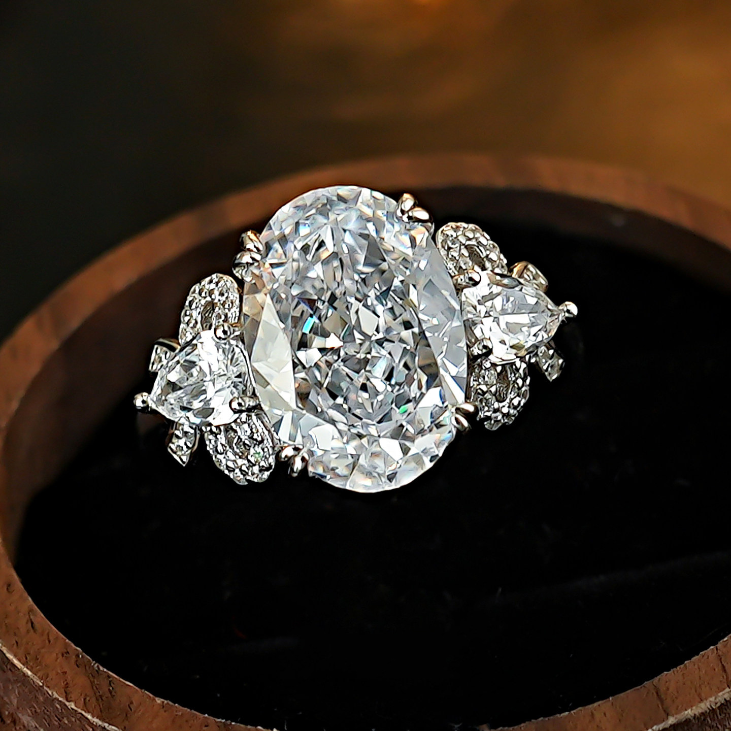 Women Oval Cut Rhinestone Statement Ring