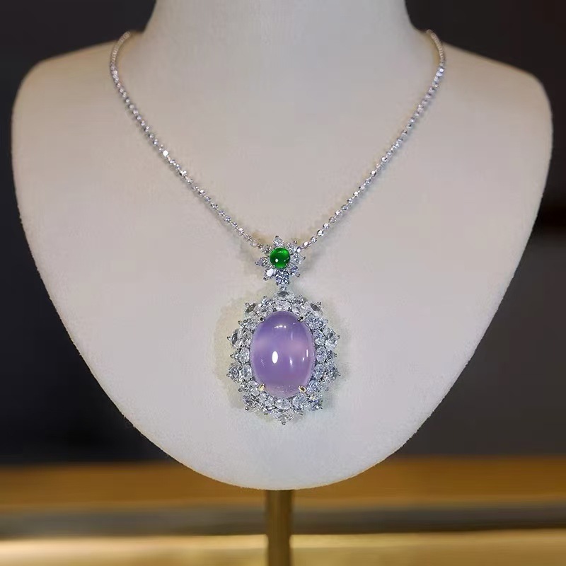 Jewelry 925 Silver Plated Natural Purple Chalcedony Agate Necklace Comparable To Jade Violet Pendant White Gift Women