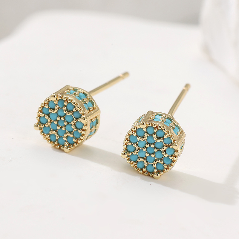 Turquoise Color Square Stud Earrings Silver Gold Tone Brass Women Elegant Party Fashion Jewelry Versatile