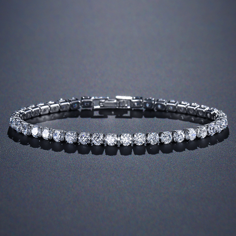 Cross-Border Minimalist Round Single-Row 2-4mm Zircon Tennis Bracelet For Women, Versatile European And Americ