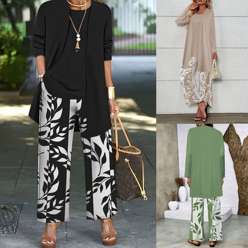 Women Outfit Set Open Front Long Cardigan