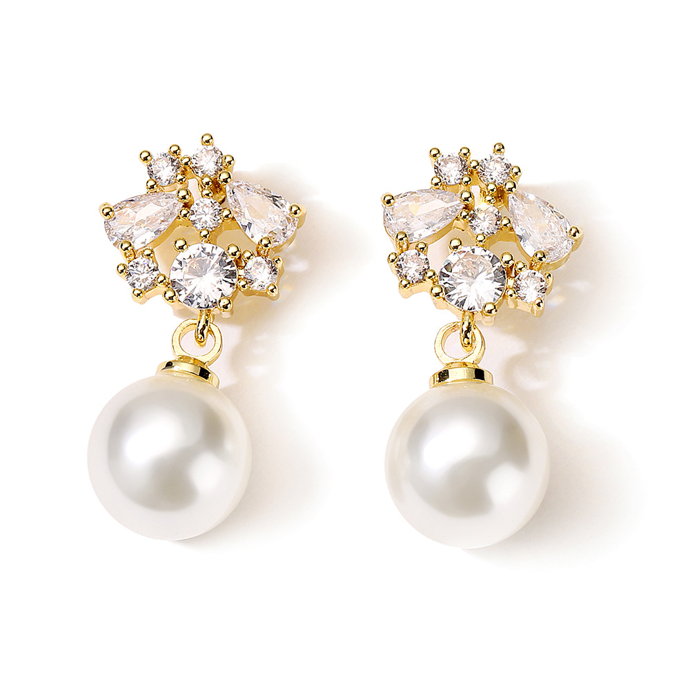 Elegant Gold-Plated Pearl Drop Earrings with Cubic Zirconia for Women 3
