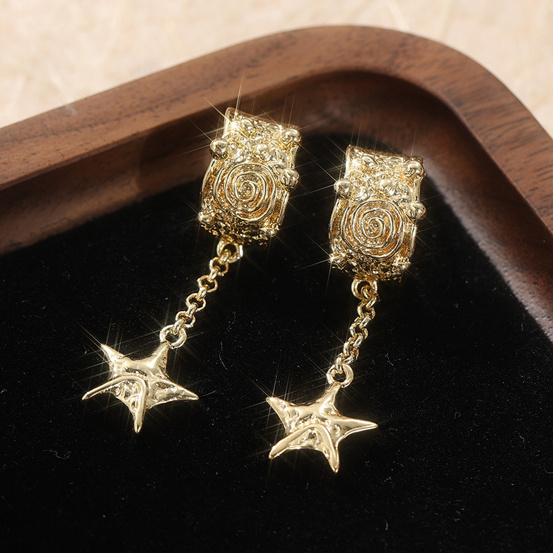 Vintage Spiral Star Drop Earrings Gold Tone Brass Women Artistic Celestial Party Fashion Jewelry Elegant product image
