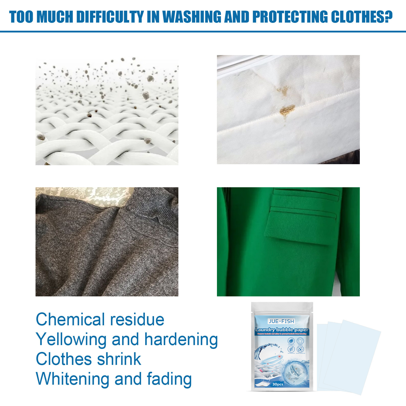 Jue-Fish Laundry Bubble Paper Cleansing And Stain Removal Concentrated Laundry Sheets Long-Lasting Fragrance Clothing Protection Whitening Household Use
