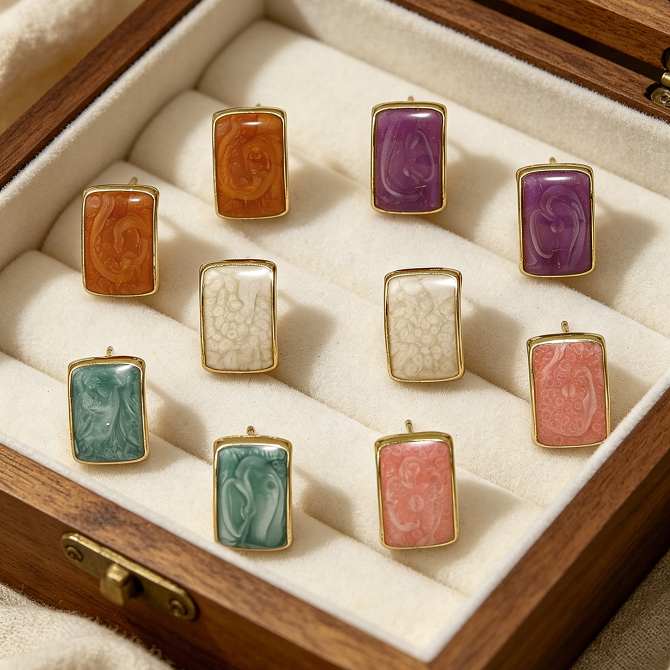 Vintage Square Twisted Alloy Stud Earrings Color