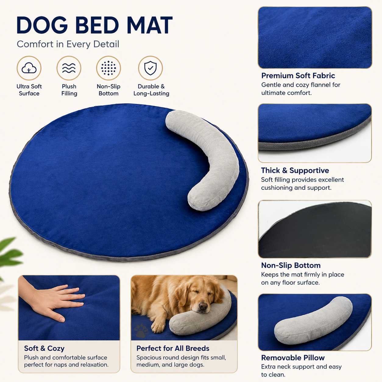Round Mattress For Pet Dog Soft And Comfortable Thick Detachable Mobile Pillow Dirt Resistant Dog Cushion Pet Mattress