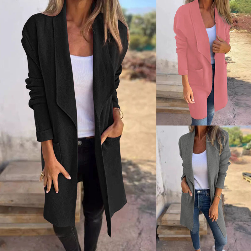 Women Waterfall Lapel Open Front Coat Long