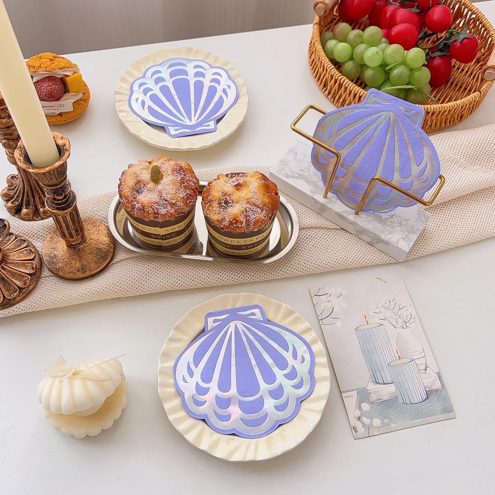 Gold-Stamped Irregular Shell-Shaped Party Napkins, Printed