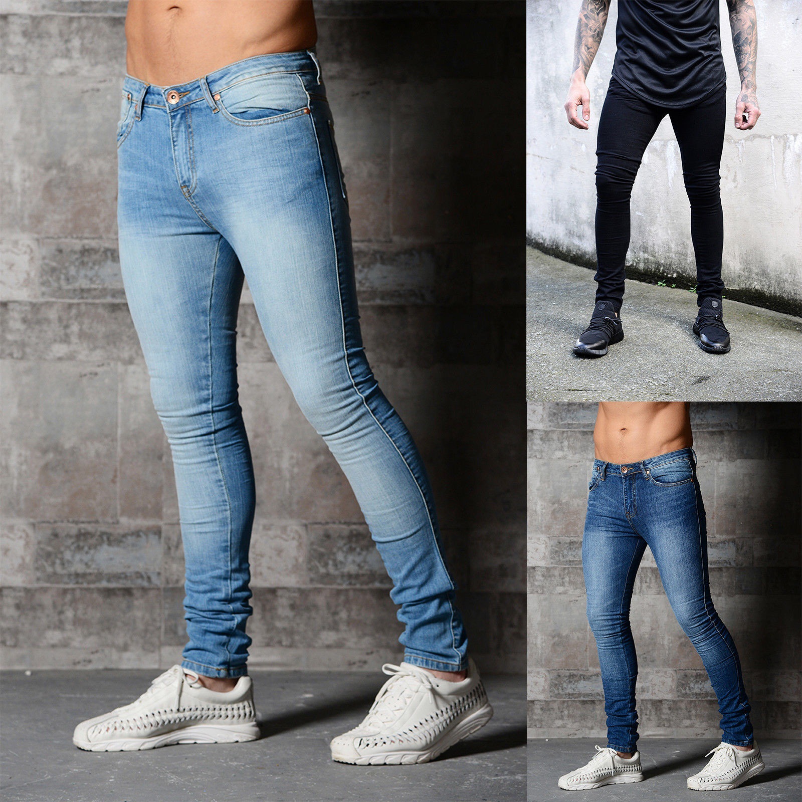 European And American New Men's Tight New Solid Color Denim Skinny Pants