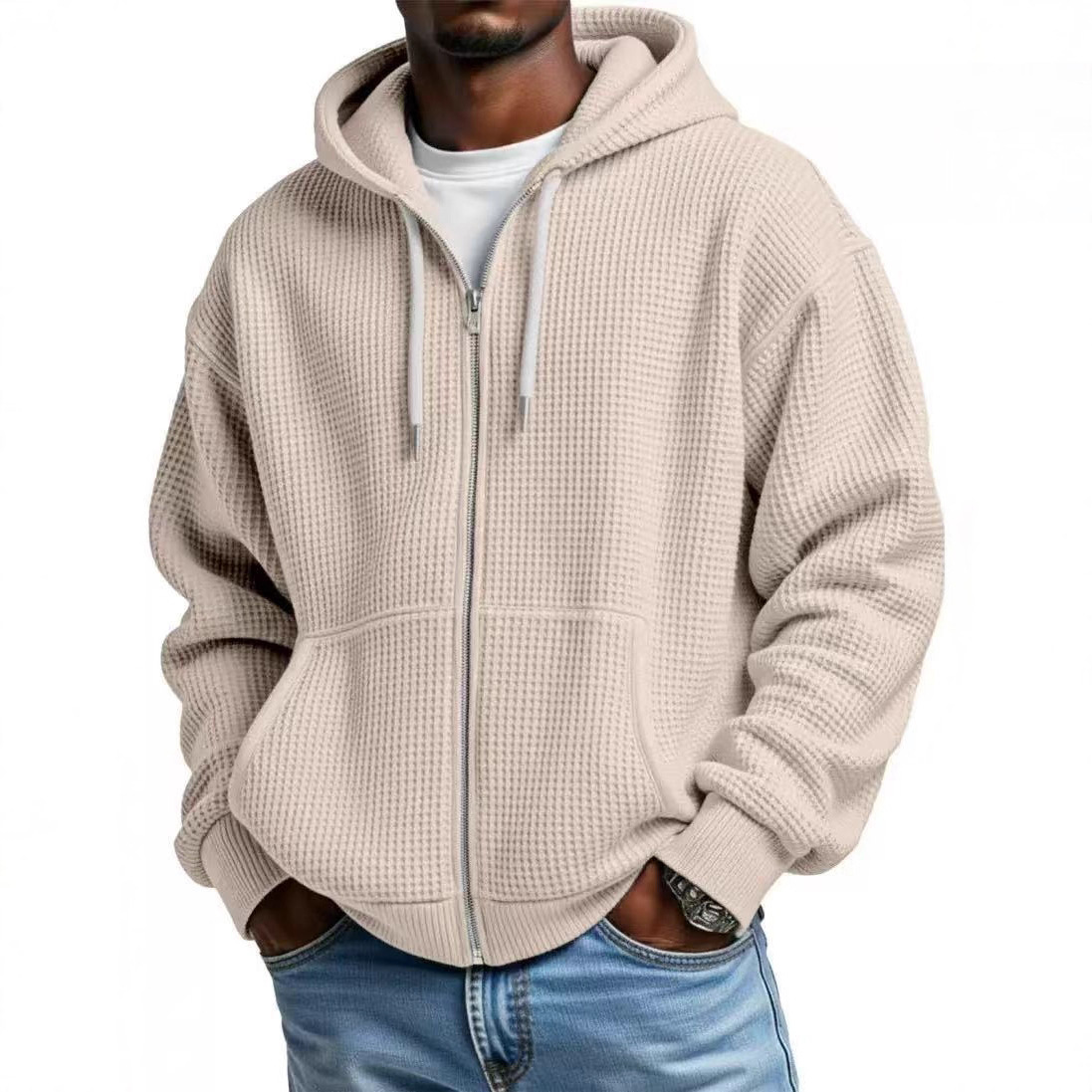 Cross-Border European And American New Heavyweight Long-Sleeved Hooded Jacket For Men Solid Color Loose Trendy Men's Sports Casual Sweatshirt For Men