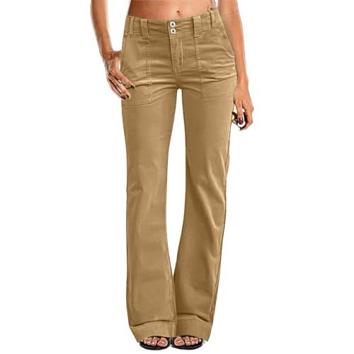 Hot-selling Women's Pocketed Elastic Waist Twill Cotton Pants, High-waisted, Comfortable, Slim-fit, Formal And Casual Wide-leg Pants