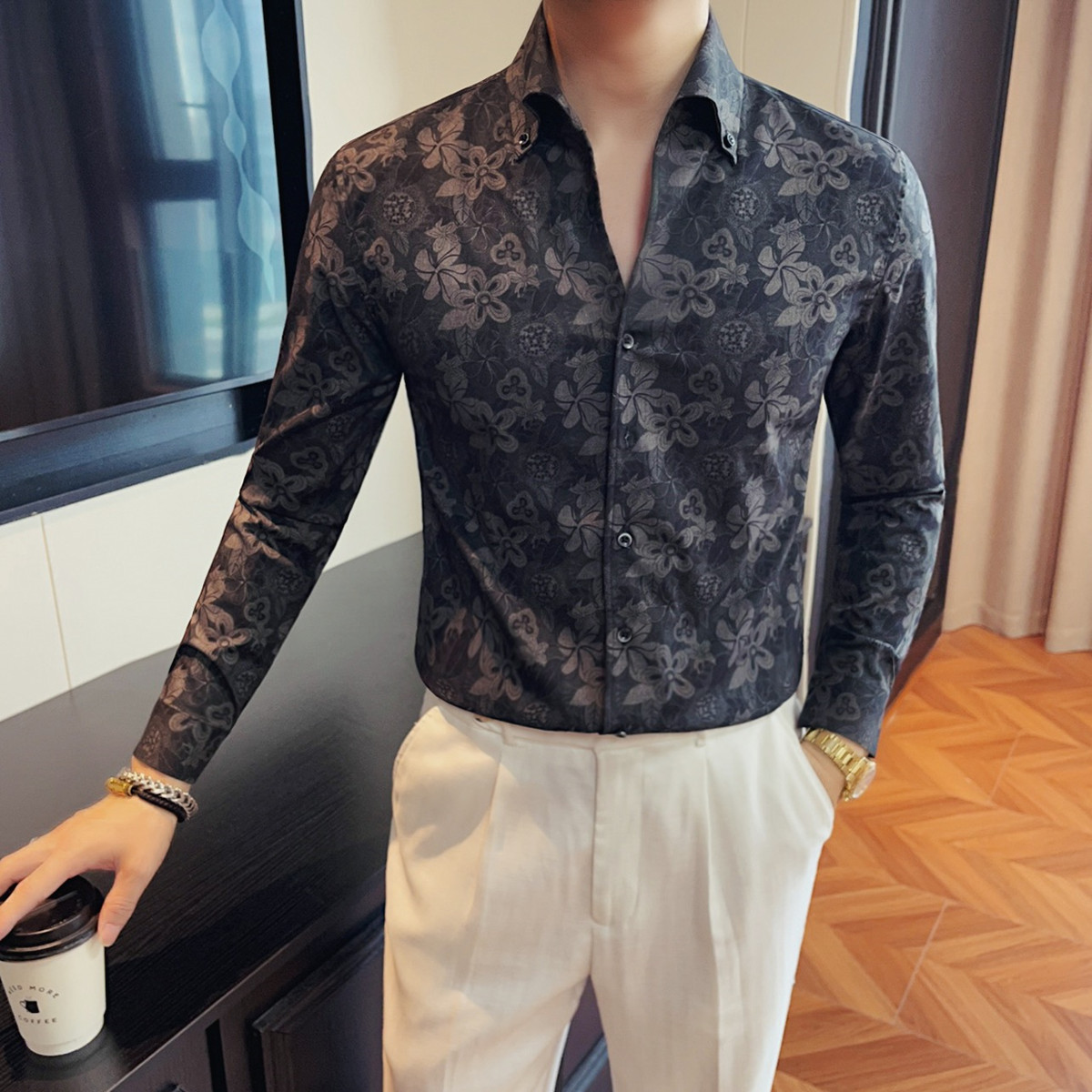 Men's Floral Long-Sleeve Shirt