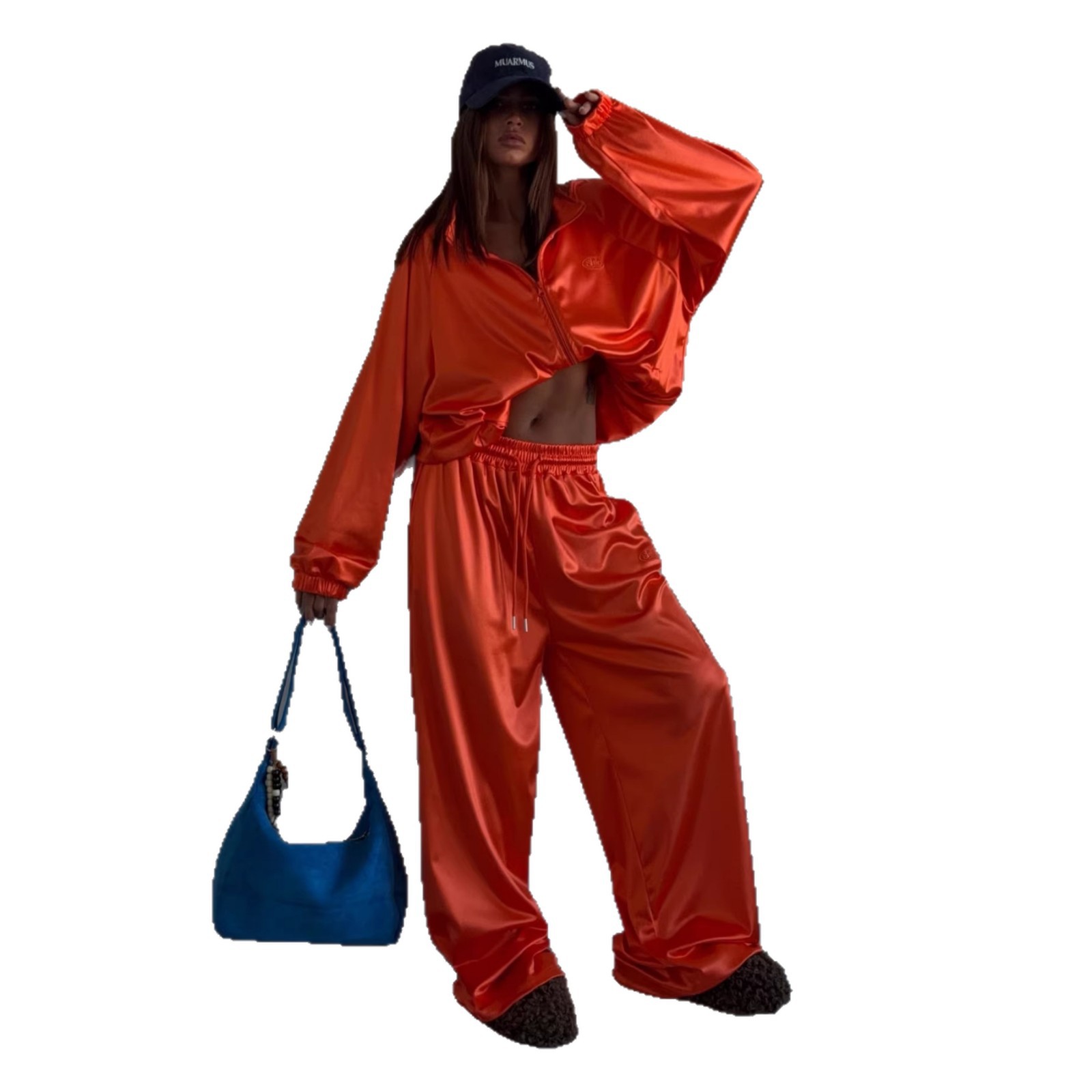 2026 Europe And The United States Cross-border Women's Clothing Spring And Summer New Fashion Trend Loose Sweater Coat Wide Leg Trousers Sports Suit 5