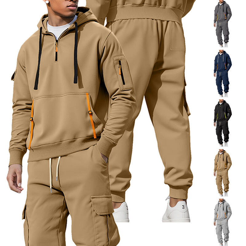 New Autumn And Winter Fashion Sweatshirt And Sweatpants Long-Sleeved Drawstring Hooded Versatile Sports Outdoor Warm Men's Clothing