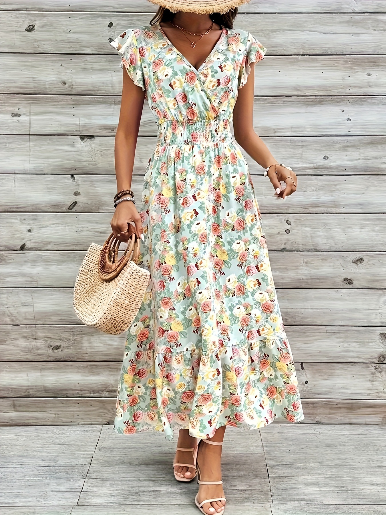 Elegant Floral Wrap Dress Side View