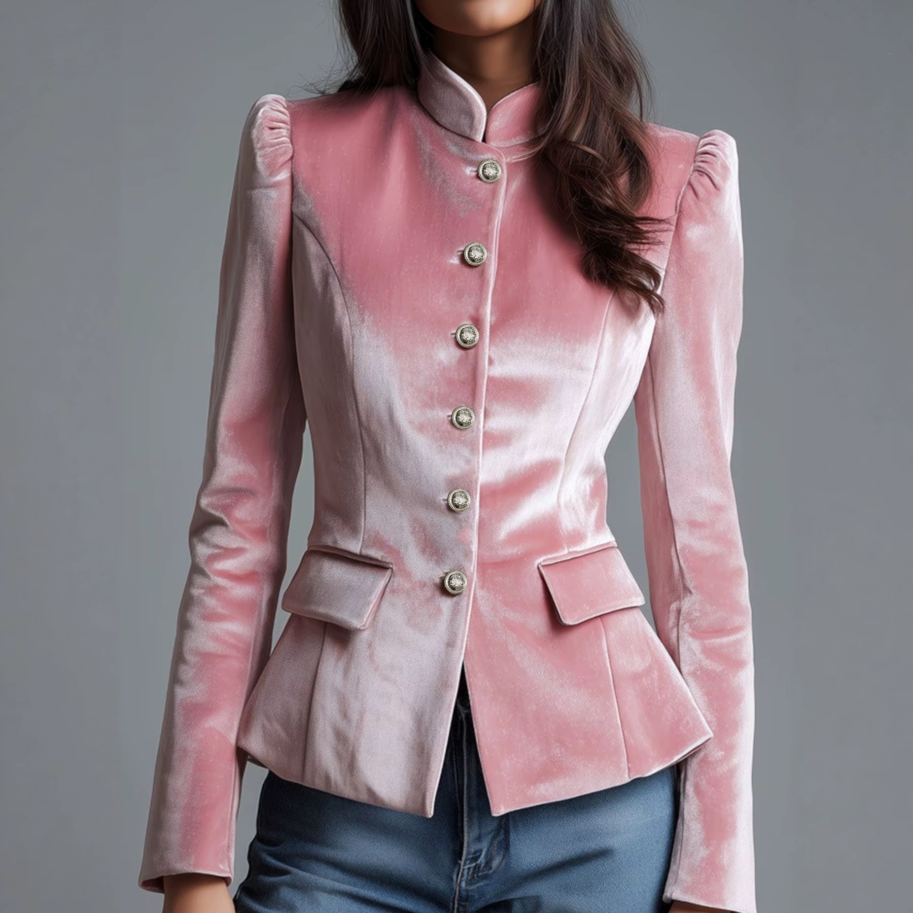 Suit European And American Cover Jacket Jacket Jacket Amazon Bag With Vertical Collar And Buckle Long Sleeve Slim-fit Fashion Velvet Other Women None product image