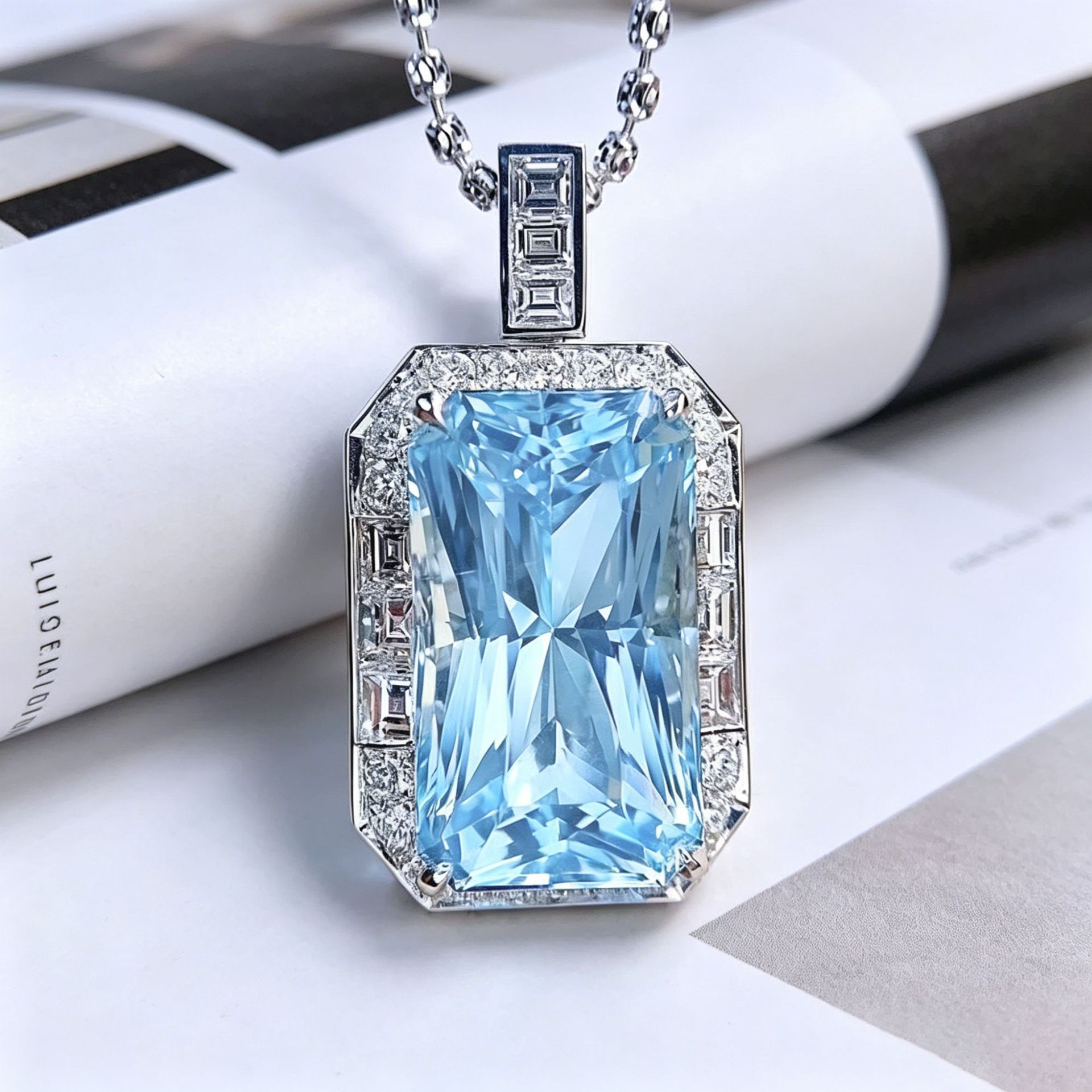 Yanbai Cross-Border Blue Square Pendant Emerald-Cut Aquamarine Pendant Versatile Exquisite High-End Topaz Blue