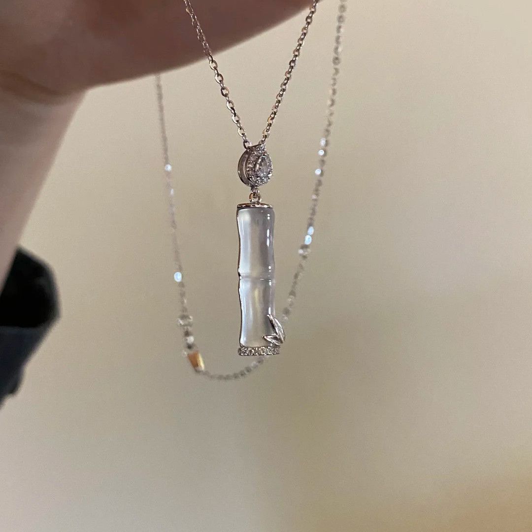 Women Jade Chalcedony Bamboo Clavicle Necklace