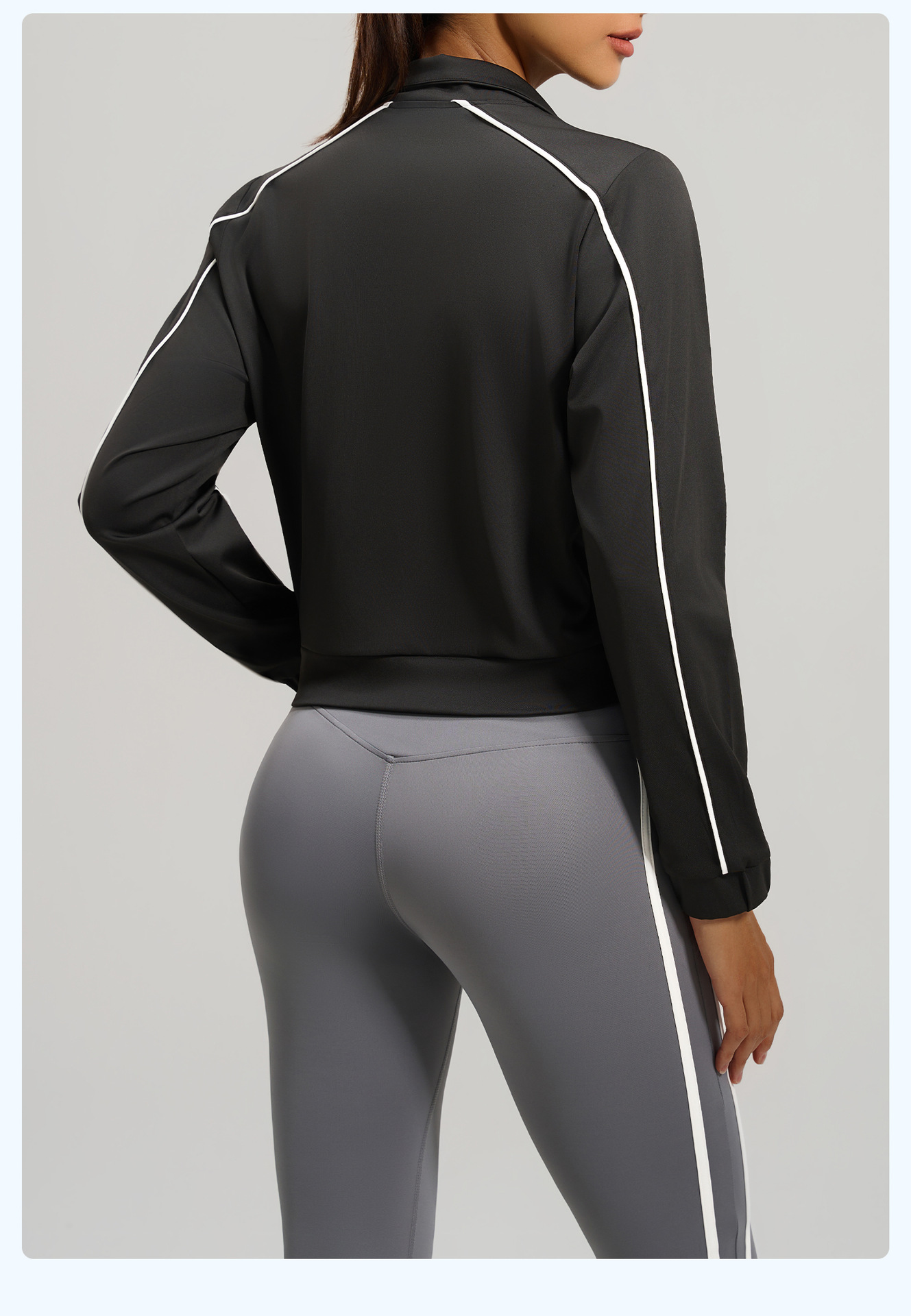 Women's sports cardigan – white colorway worn open over activewear