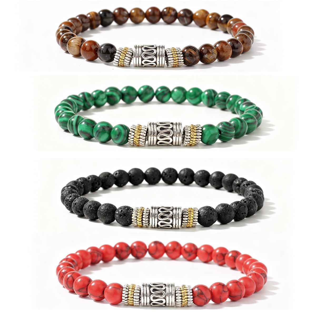 Factory New Style Retro Bead String European And American Stone Bracelet Wholesale Red Turquoise Tiger Eye Cross-Border Bracelet product image
