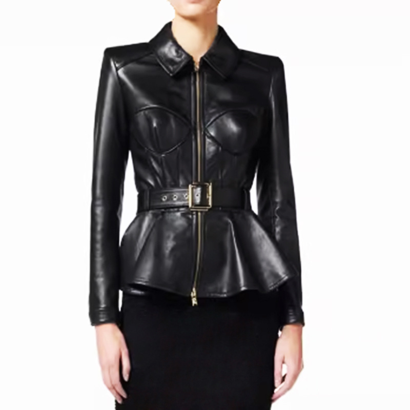 Zipper Belt Lapel Long-Sleeve Coat