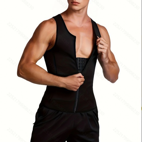 Cross-border Men's Shaper Tunic Belkin Sweat-popping Wear Sportswear Three-breasted Zipper Belted Vest