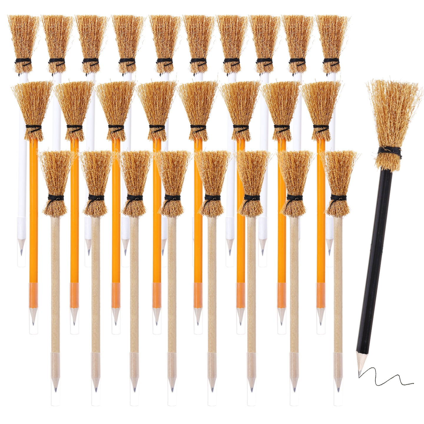 Halloween Wooden Pencil Magic Wand Pencil Witch Broom Pen Harry Potter Glasses Frame Craft Pen Witch