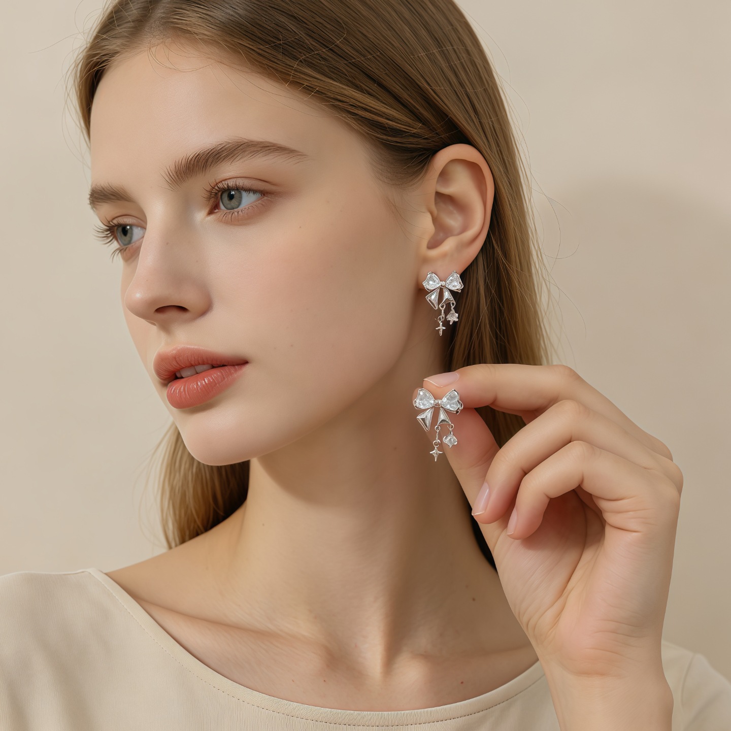 Brass Electroplated Bowknot Earrings For Women, Niche Design, High-End, Sweet, Luxurious, Super Shiny Zircon Earrings