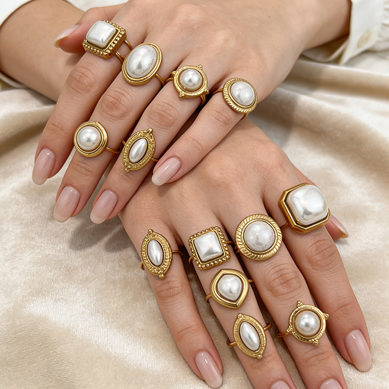 18K Gold Plated Titanium Steel Pearl Ring
