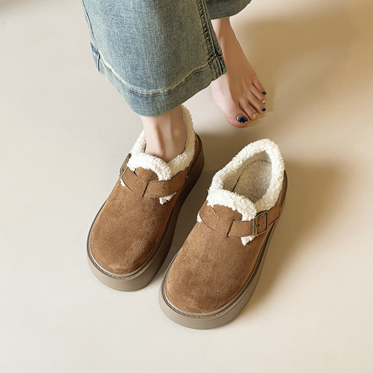 For Women Winter Fleece-Lined Thickeneded Warm Snow Boots One-Leg Plush Cotton Shoes